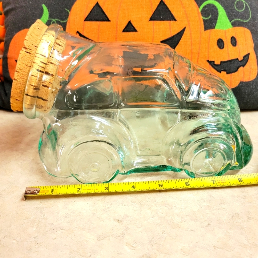 Rare Vintage 1970s Hermetic glass Volkswagen cookie jar w/cork-green